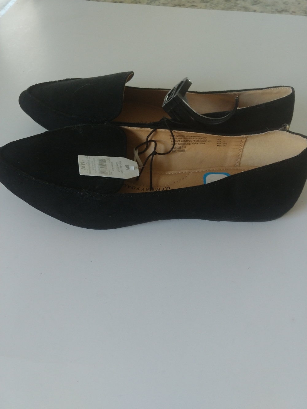 Time and Tru Women's Wide Width Black Pointed Toe Flats - Suede-Look Size 8 - Picture 5 of 10